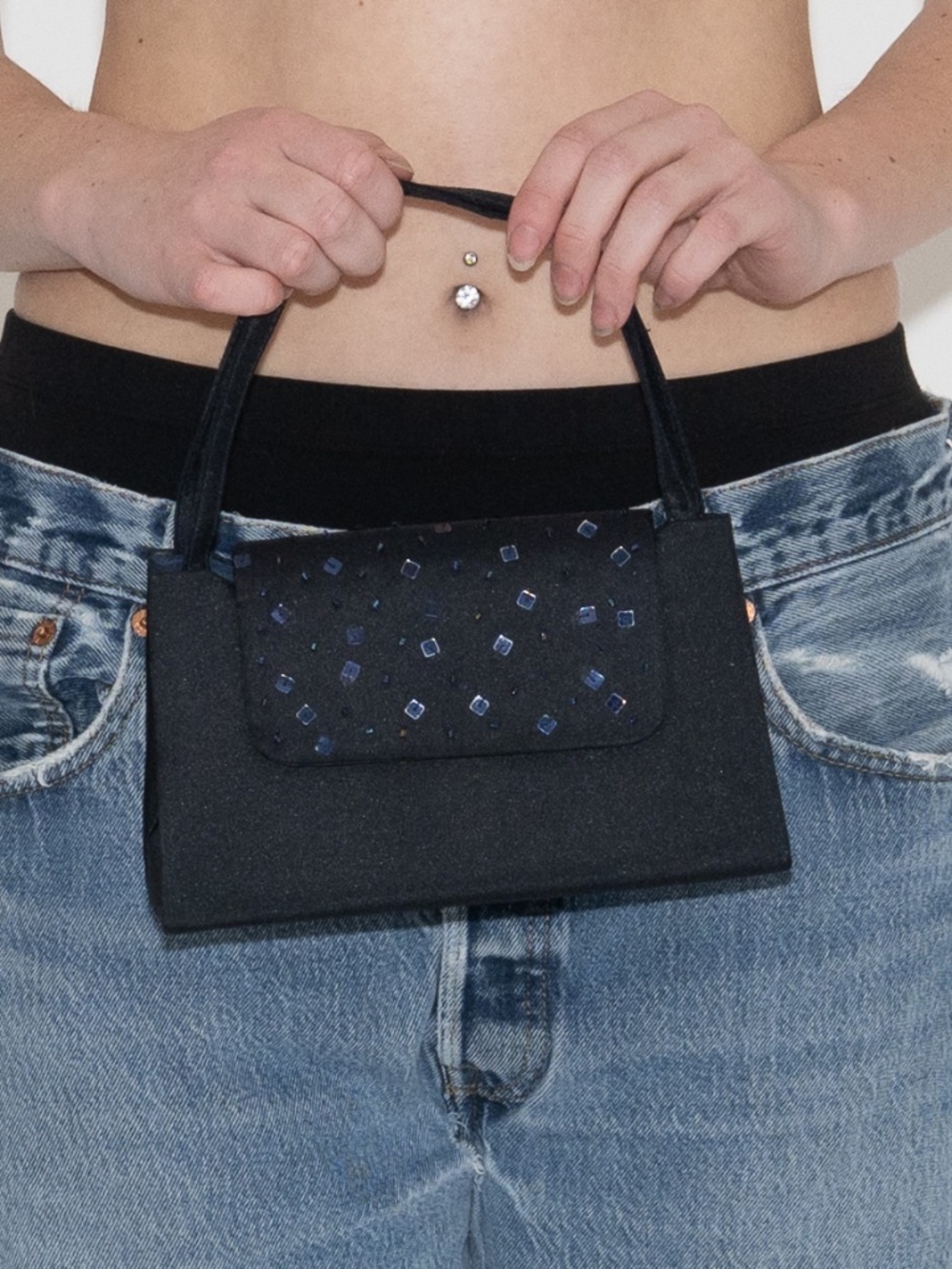 Vintage 90s beaded purse black w/ beads bijoux terner mini purse